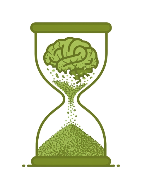時間の経過とともに脳細胞が失われていくイメージ（Time Is Brain）